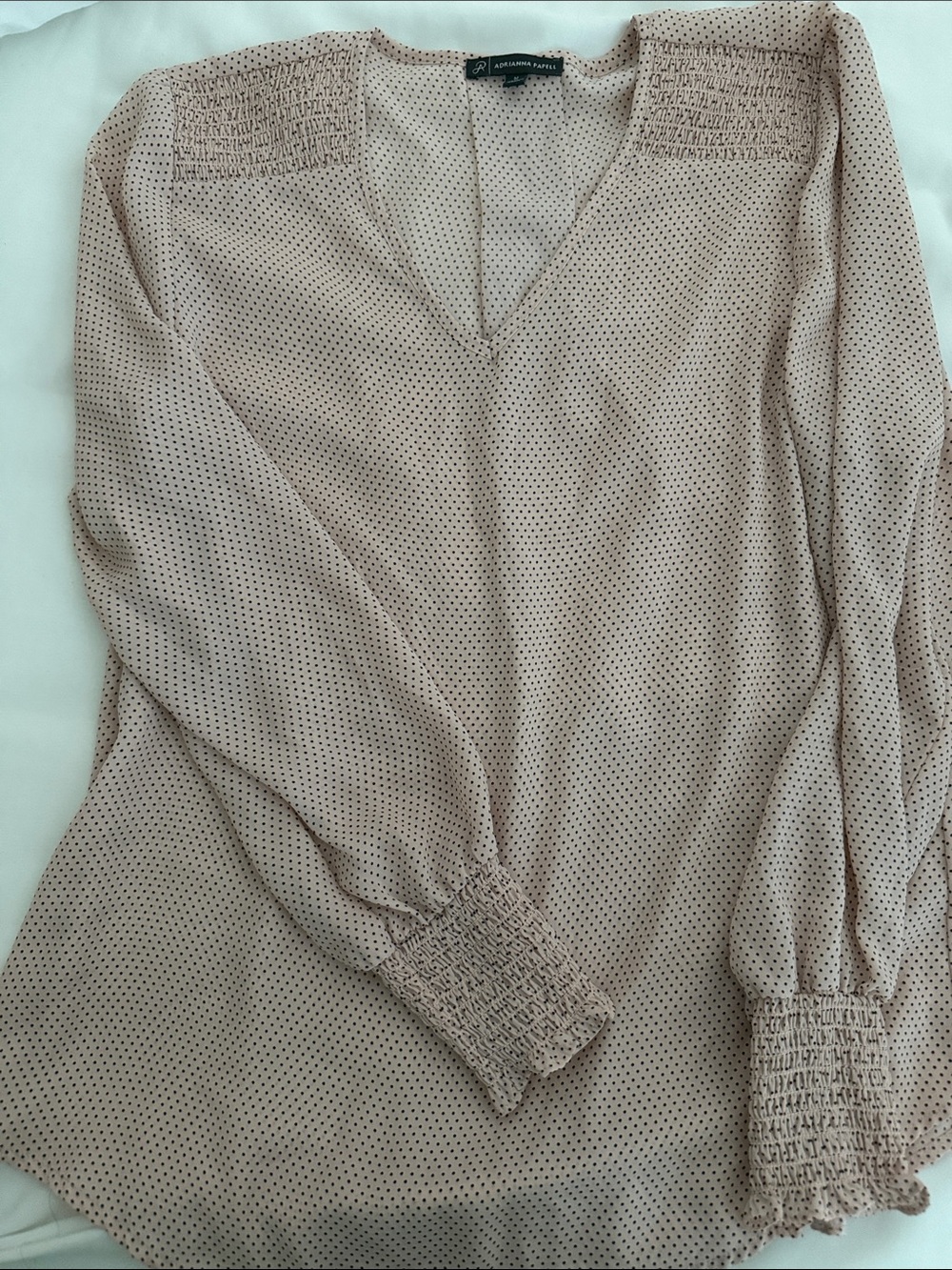 Adrianna Papell Blush Dot V-Neck Long Sleeve Blouse